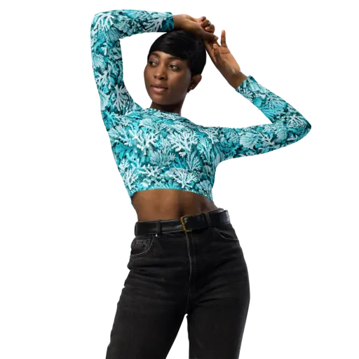 Aqua Garden on a Long Sleeve Crop Top