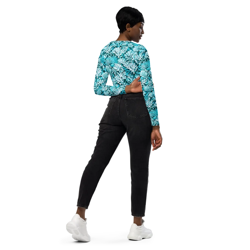 Aqua Garden on Long Sleeve Crop Top — Right Back