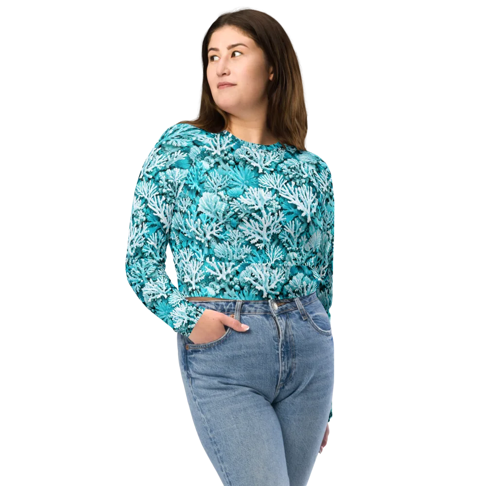 Aqua Garden on Long Sleeve Crop Top — Front
