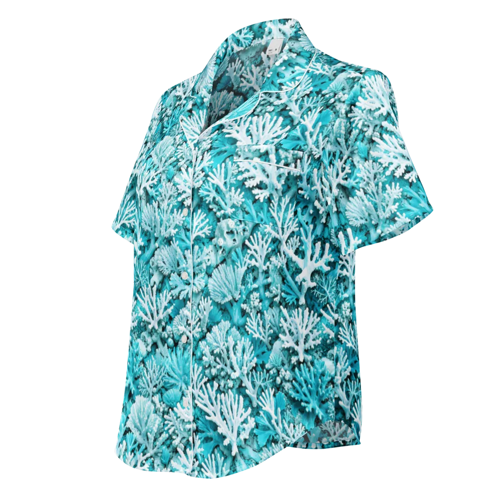 Aqua Garden on Women's Short Sleeve Pajama Top — Left Front