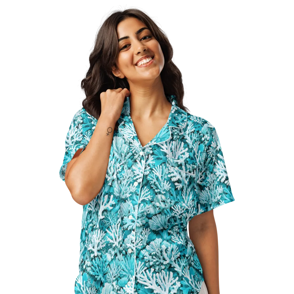 Aqua Garden on Women's Short Sleeve Pajama Top — Front