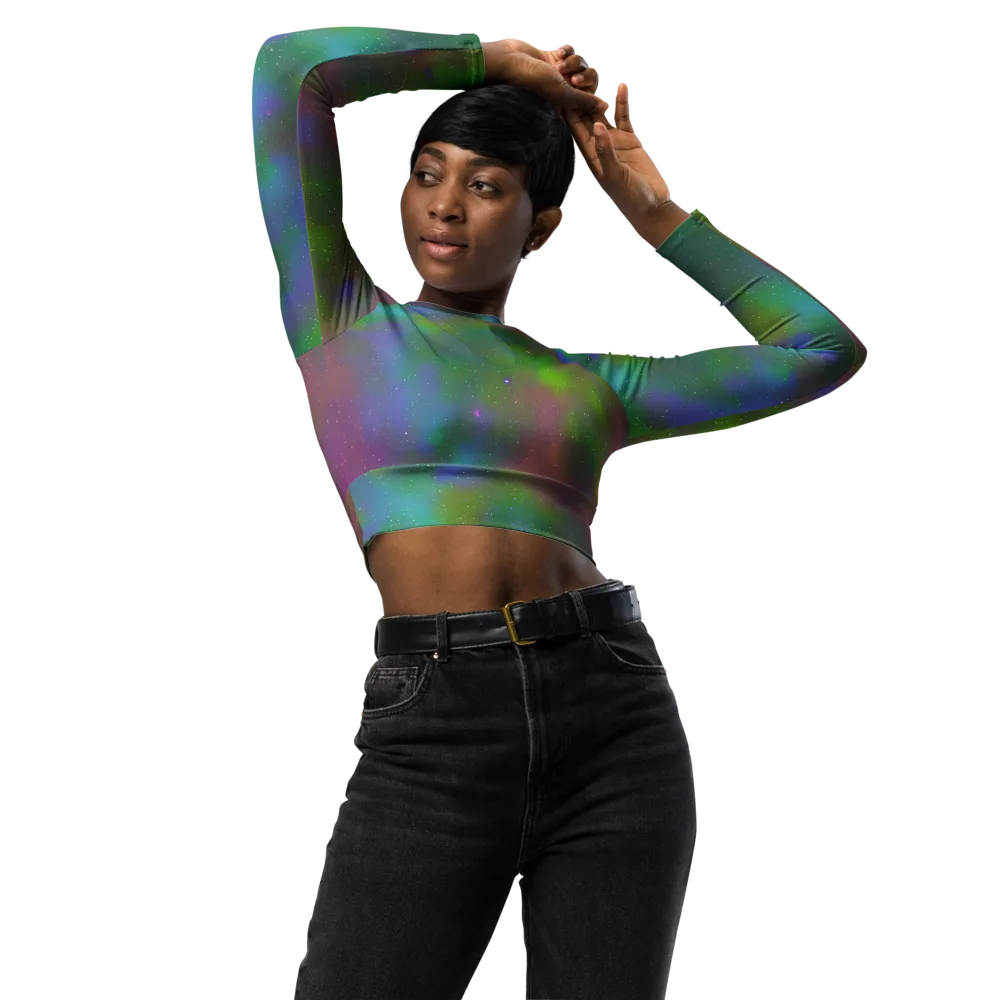 Stardust Reverie on Long Sleeve Crop Top — Front