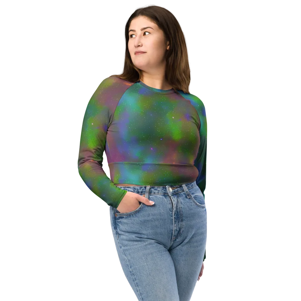 Stardust Reverie on Long Sleeve Crop Top — Front