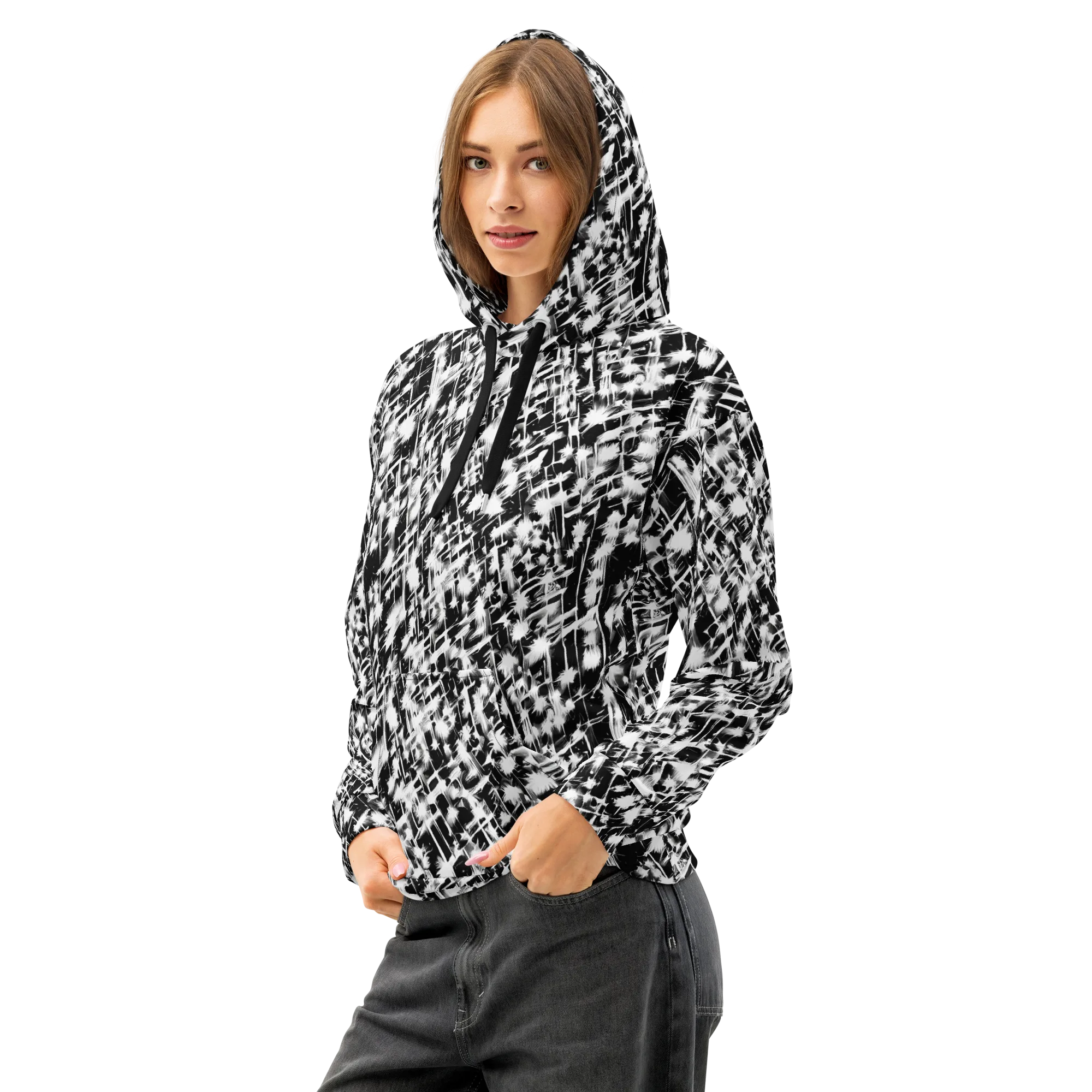 Noir Bloom on Cotton Hoodie — Left Front