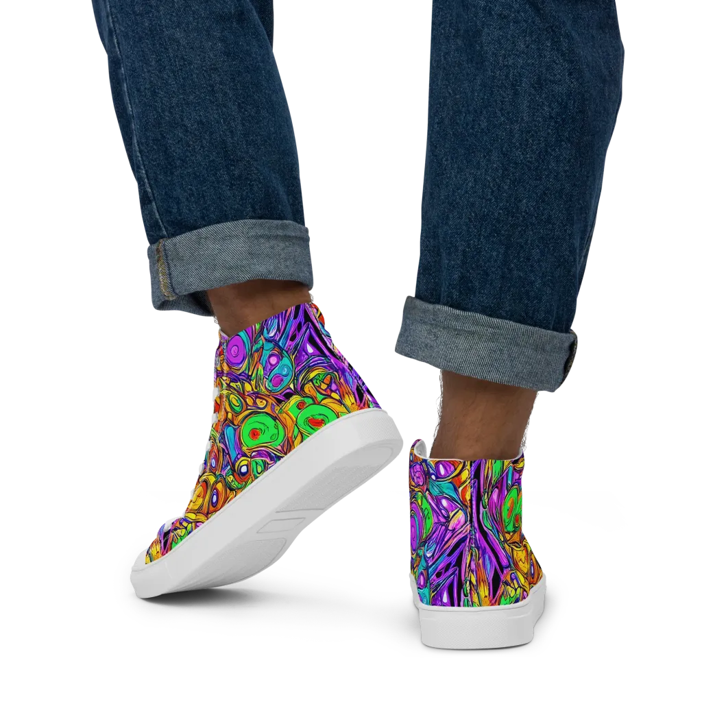 The Vivid Labyrinth on Men's High Top Canvas Shoes — Back