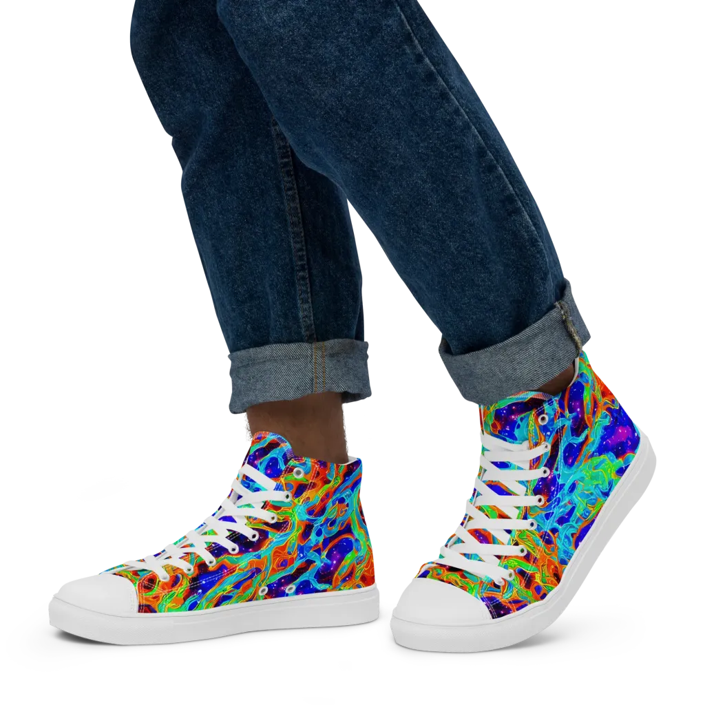Inferno Galaxy on Men's High Top Canvas Shoes — Left