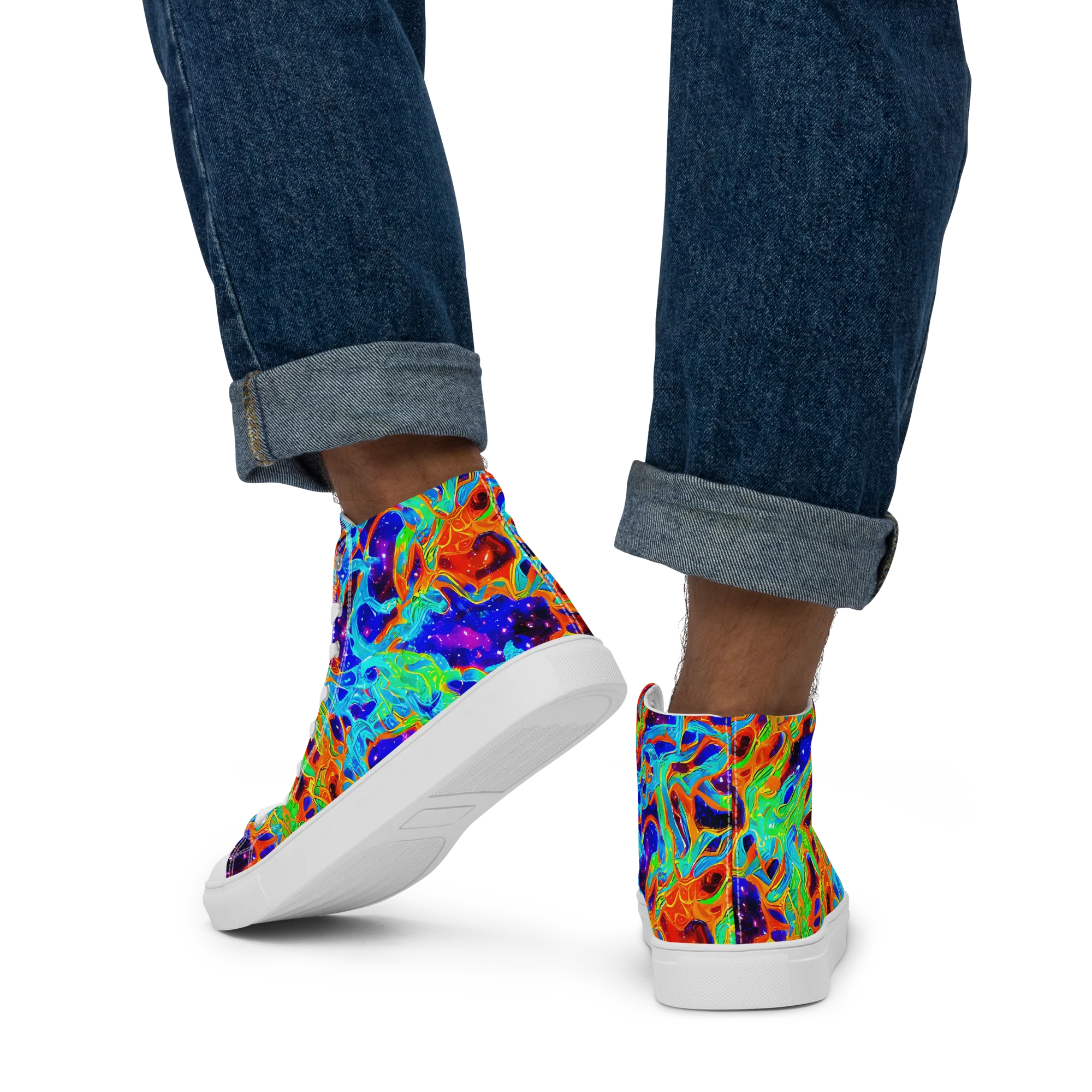 Inferno Galaxy on Men's High Top Canvas Shoes — Back