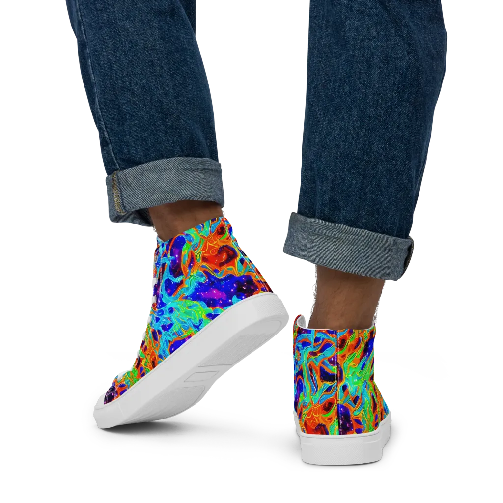 Inferno Galaxy on Men's High Top Canvas Shoes — Back