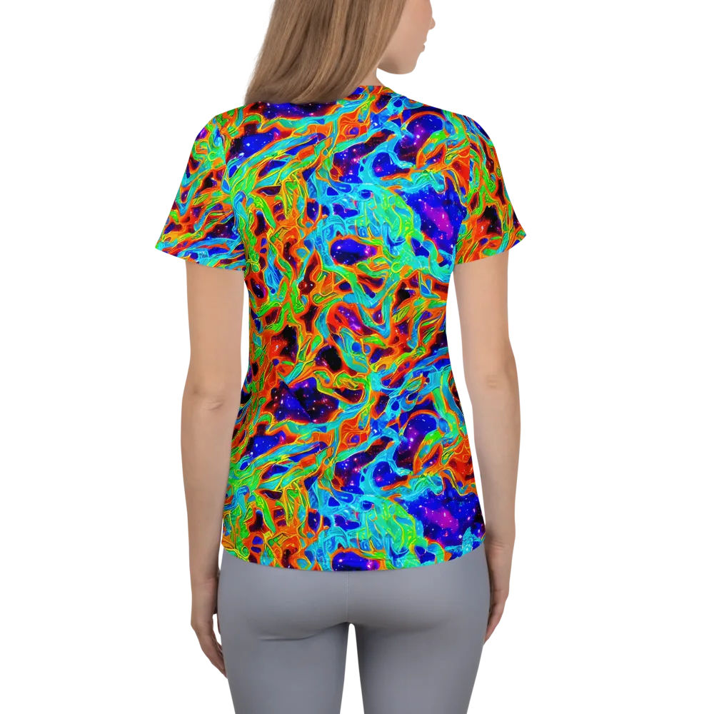 Inferno Galaxy on Women's Athletic T-Shirt — Back