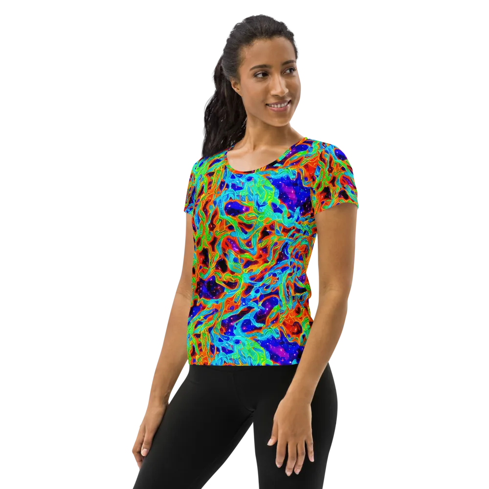 Inferno Galaxy on Women's Athletic T-Shirt — Left
