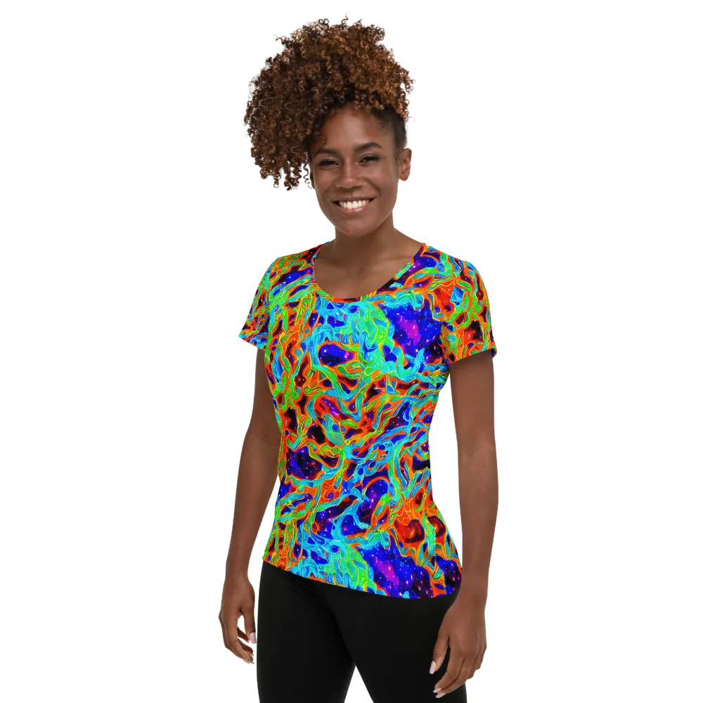 Inferno Galaxy on Women's Athletic T-Shirt — Left