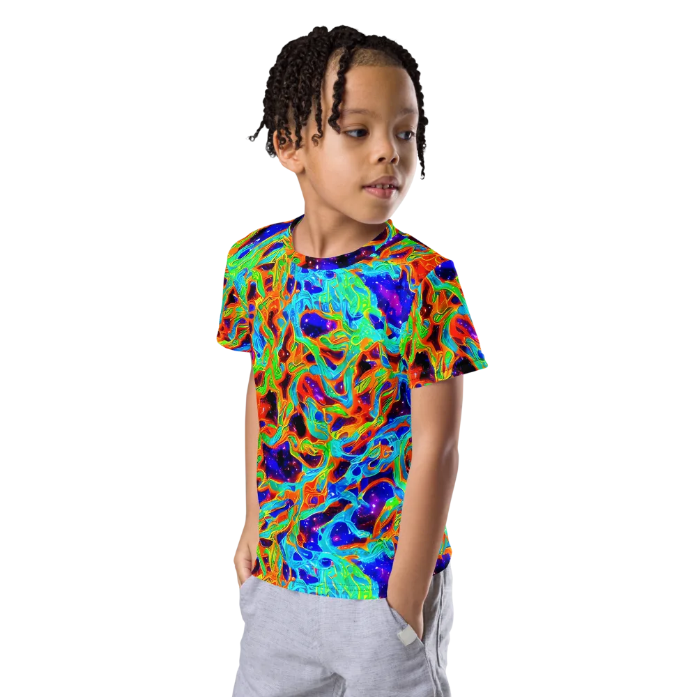 Inferno Galaxy on Kids Crew Neck T-Shirt — Left Front