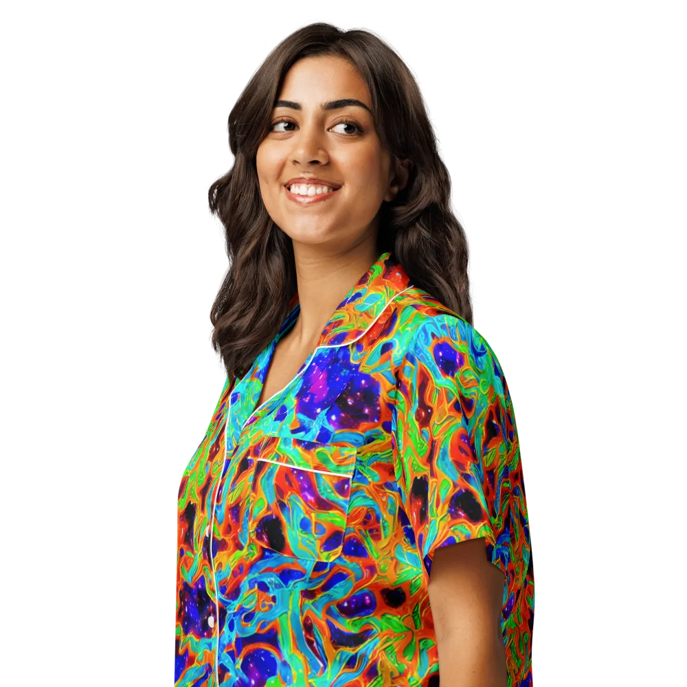 Inferno Galaxy on Women's Short Sleeve Pajama Top — Left Front