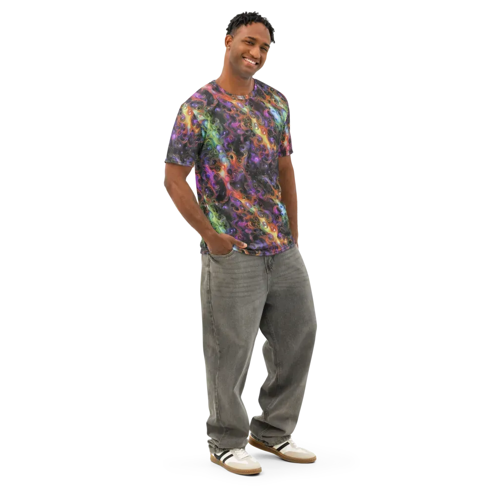 Galactic Gouache on Men's Cotton Crew Neck T-Shirt — Right Front