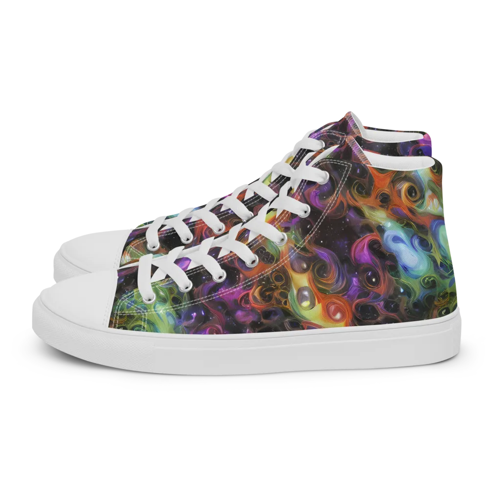 Galactic Gouache on Men's High Top Canvas Shoes — Left