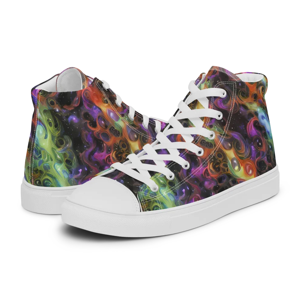 Galactic Gouache on Men's High Top Canvas Shoes — Left