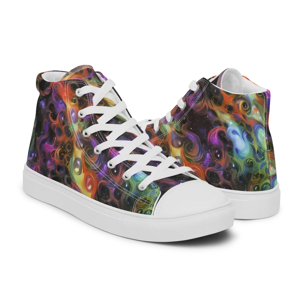 Galactic Gouache on Men's High Top Canvas Shoes — Right