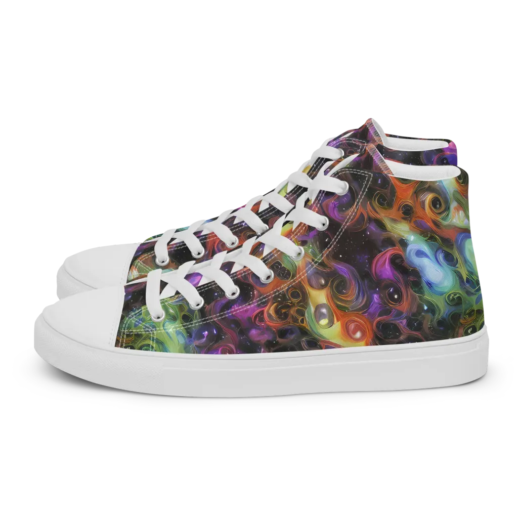Galactic Gouache on Women's High Top Canvas Shoes — Left