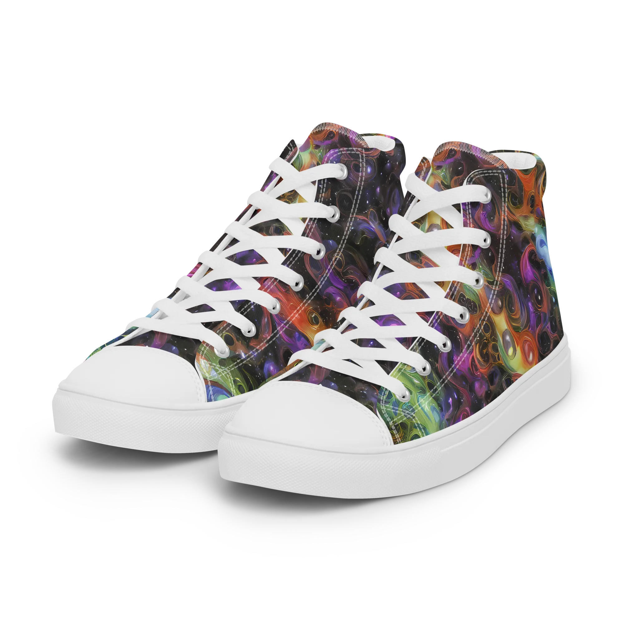 Galactic Gouache on Women's High Top Canvas Shoes — Left Front