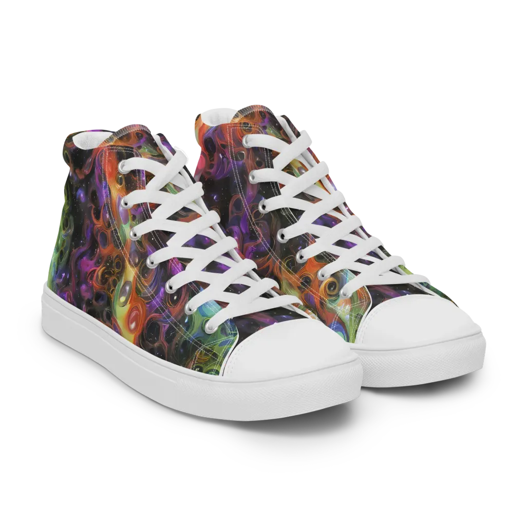 Galactic Gouache on Women's High Top Canvas Shoes — Right Front