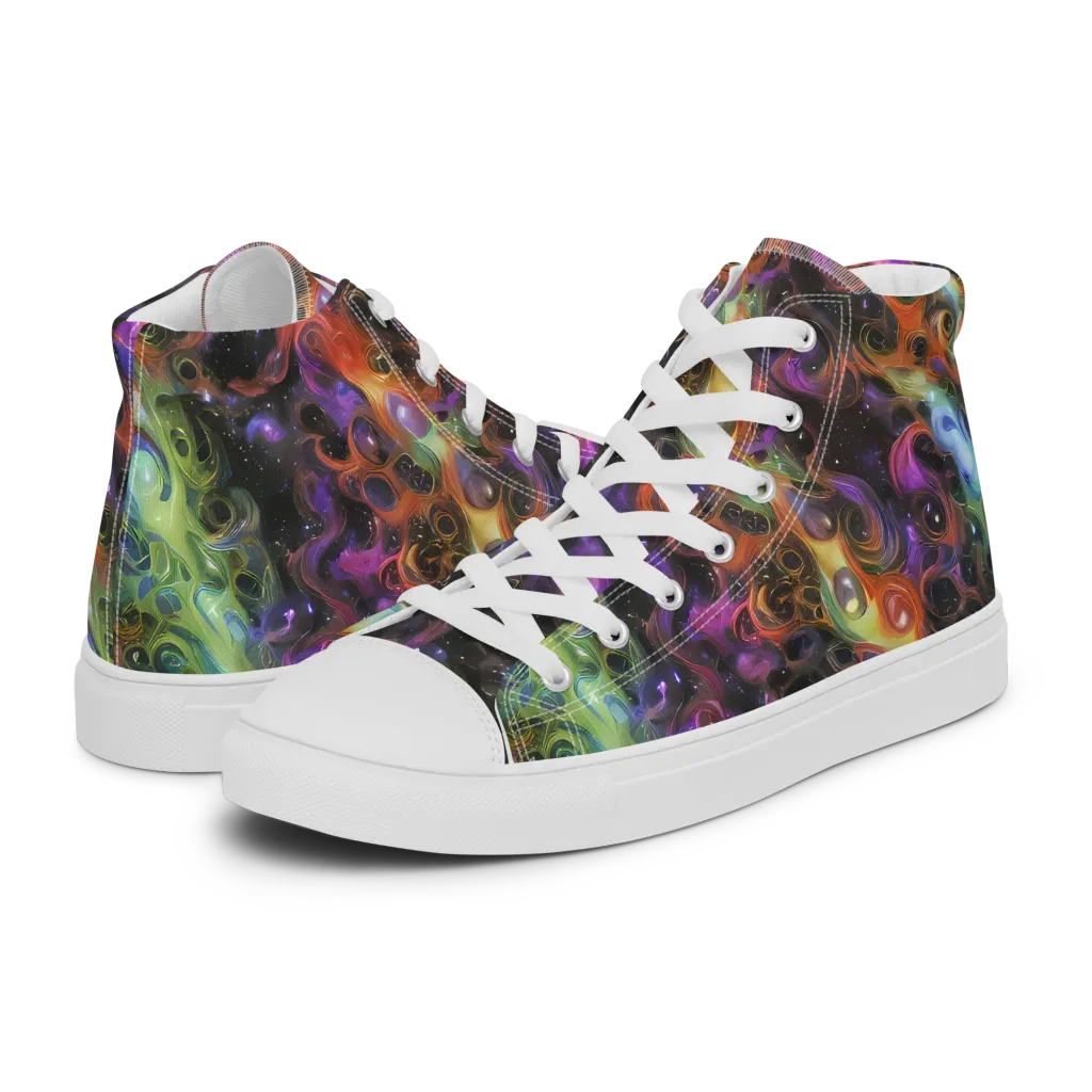 Galactic Gouache on Women's High Top Canvas Shoes — Left