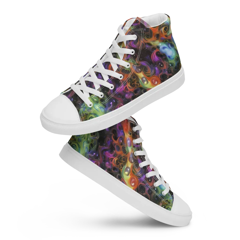 Galactic Gouache on Women's High Top Canvas Shoes — Front