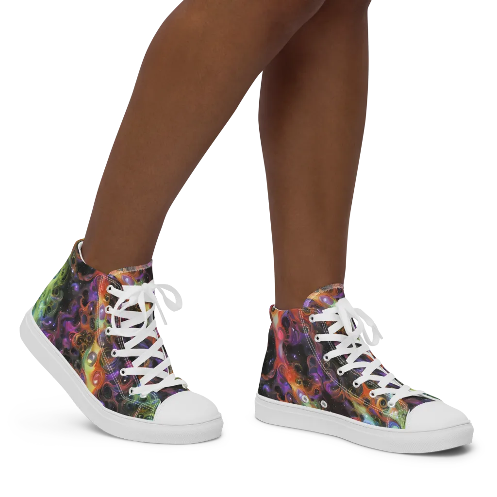 Galactic Gouache on Women's High Top Canvas Shoes — Right