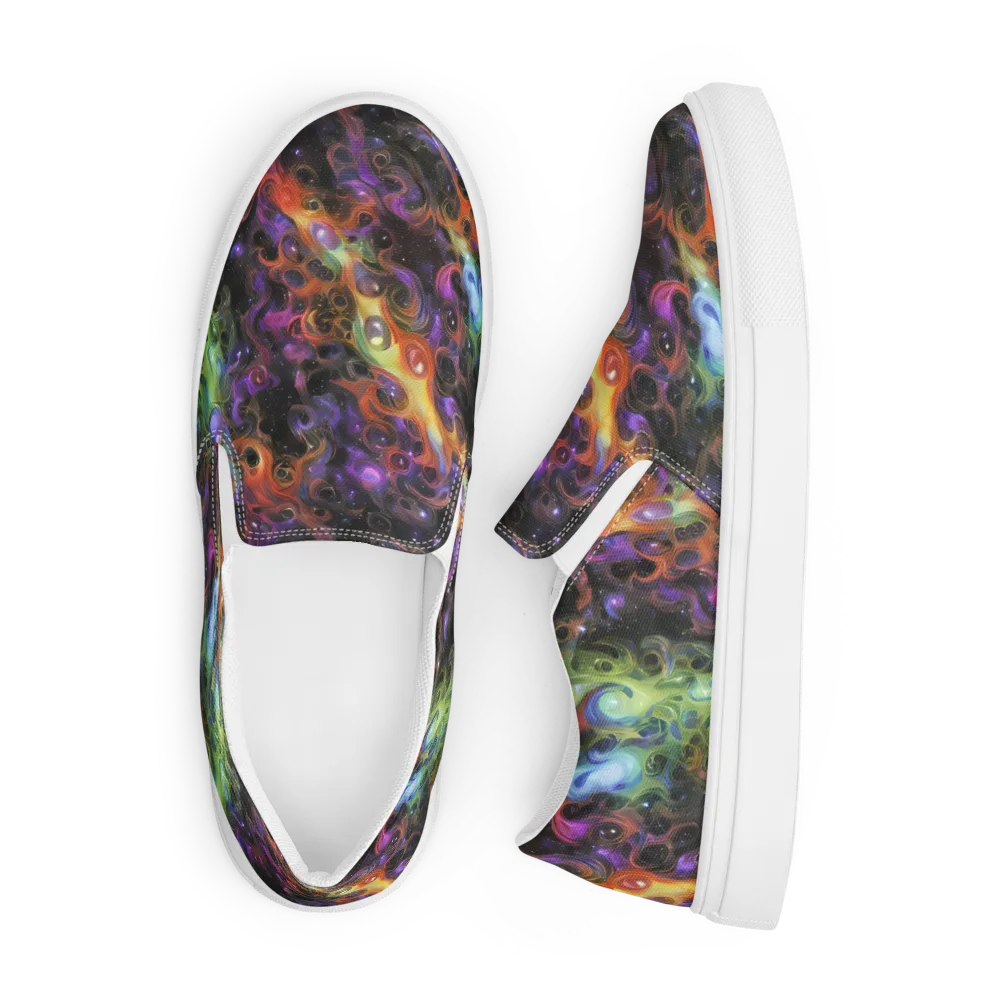 Galactic Gouache on Men's Slip-On Canvas Shoes — Front