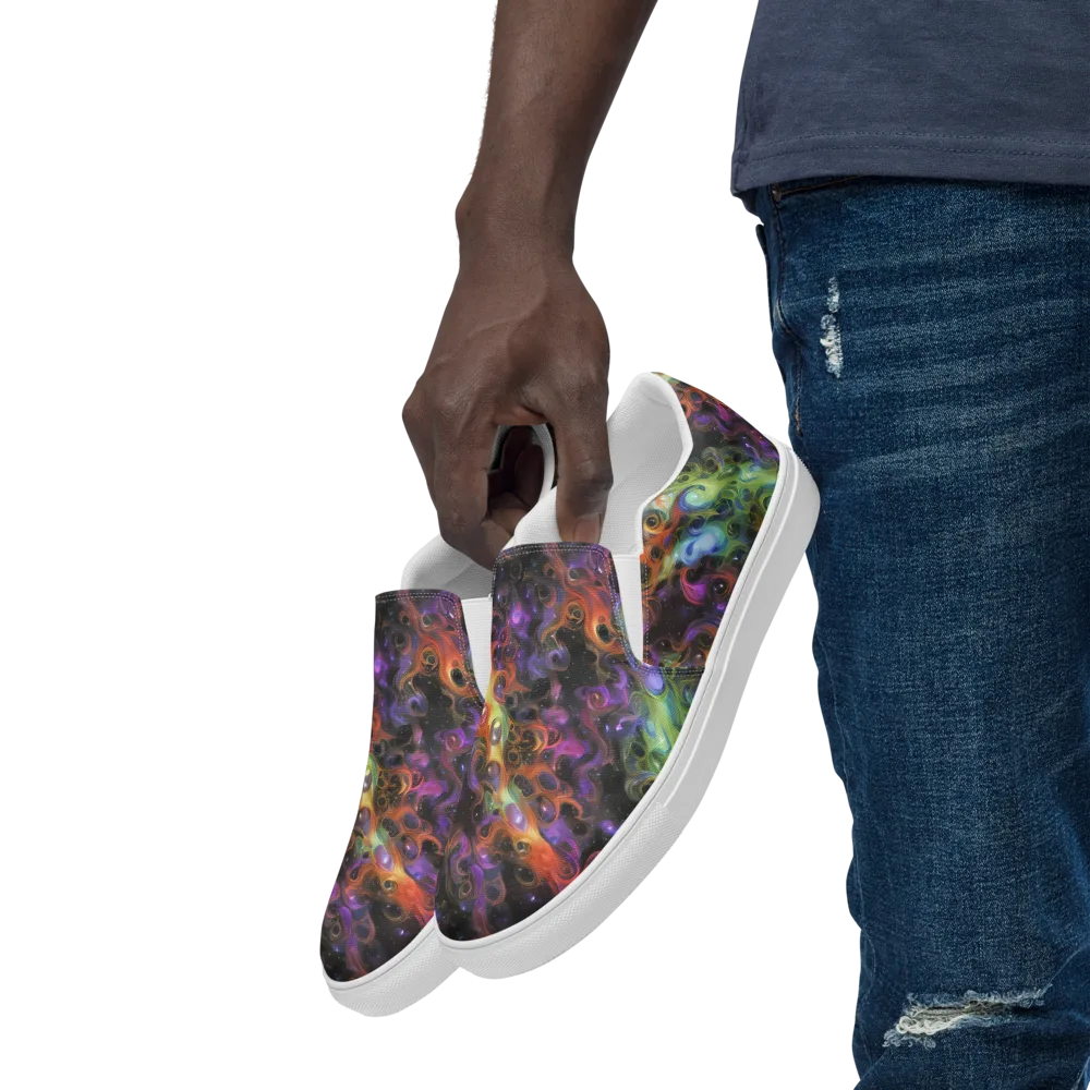 Galactic Gouache on Men's Slip-On Canvas Shoes — Left Front