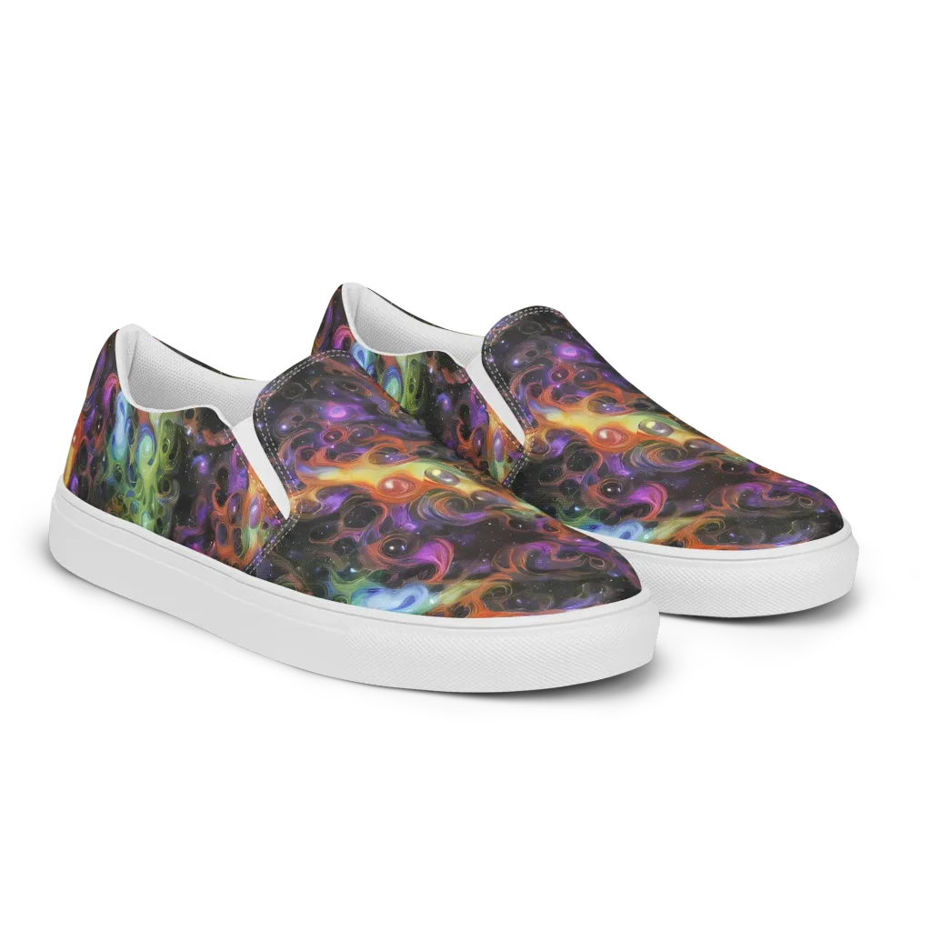 Galactic Gouache on Women's Slip-On Canvas Shoes — Right Front
