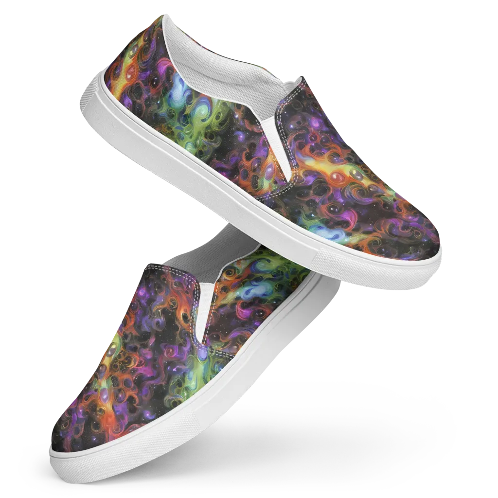 Galactic Gouache on Women's Slip-On Canvas Shoes — Front