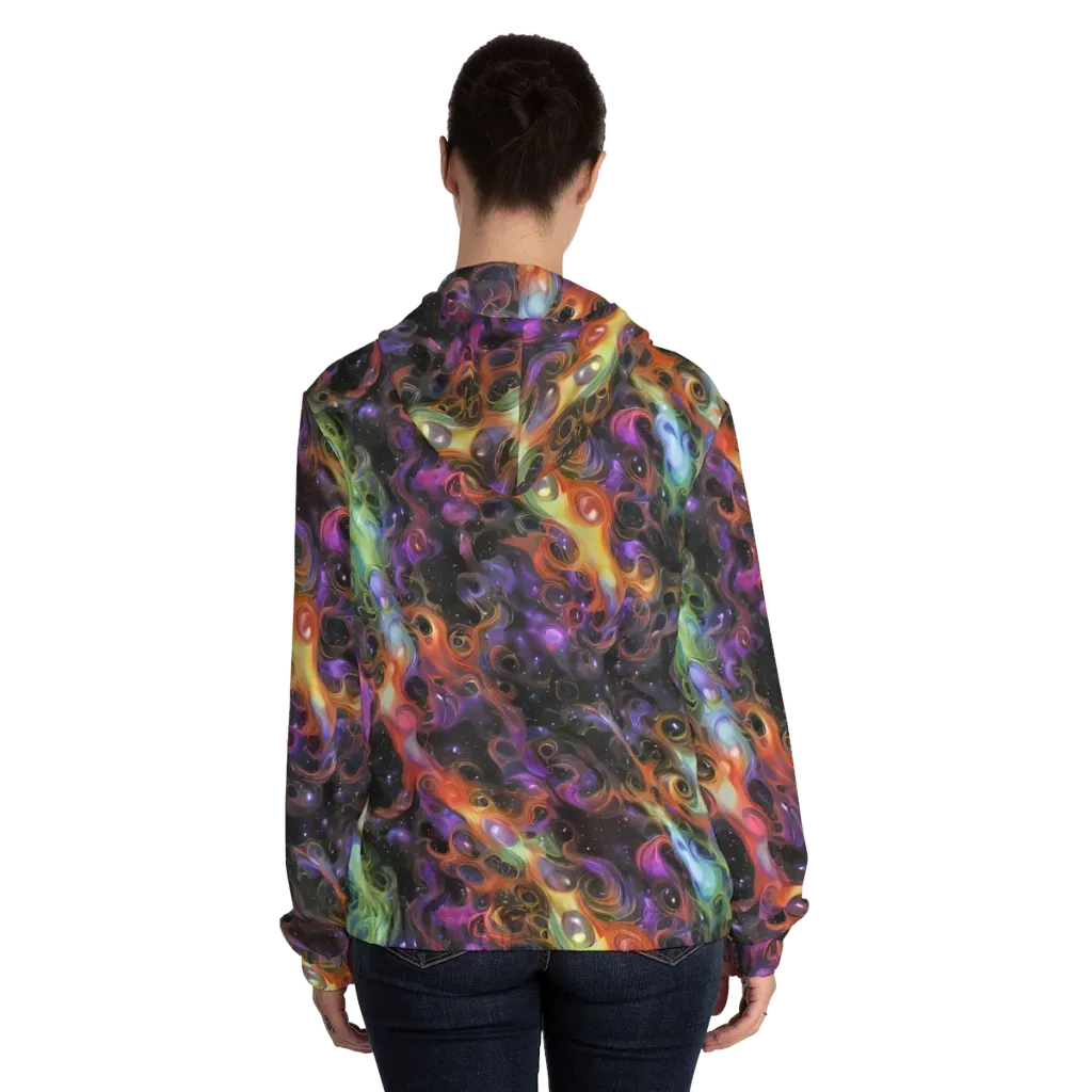 Galactic Gouache on Women's Full-Zip Hoodie — Back On Person