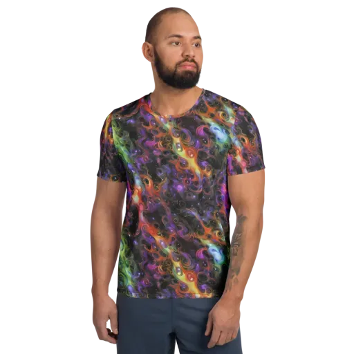 Galactic Gouache on a Men's Athletic T-Shirt