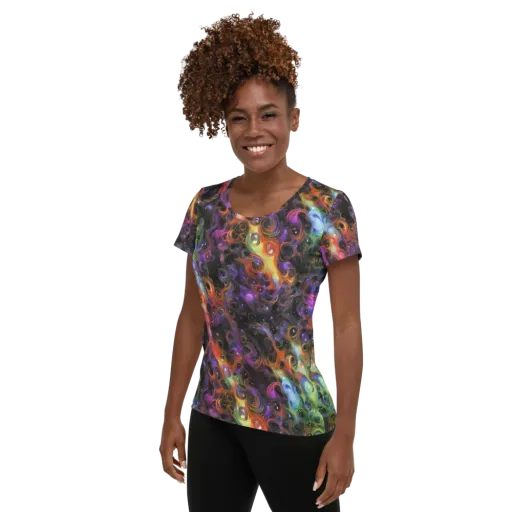 Galactic Gouache on a Women's Athletic T-Shirt