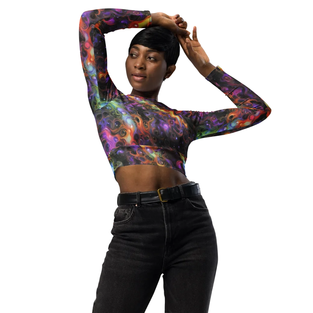 Galactic Gouache on Long Sleeve Crop Top — Front