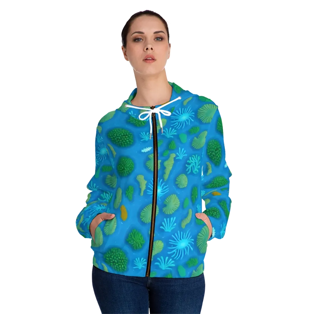 Emerald Drift on Women's Full-Zip Hoodie — Front On Person