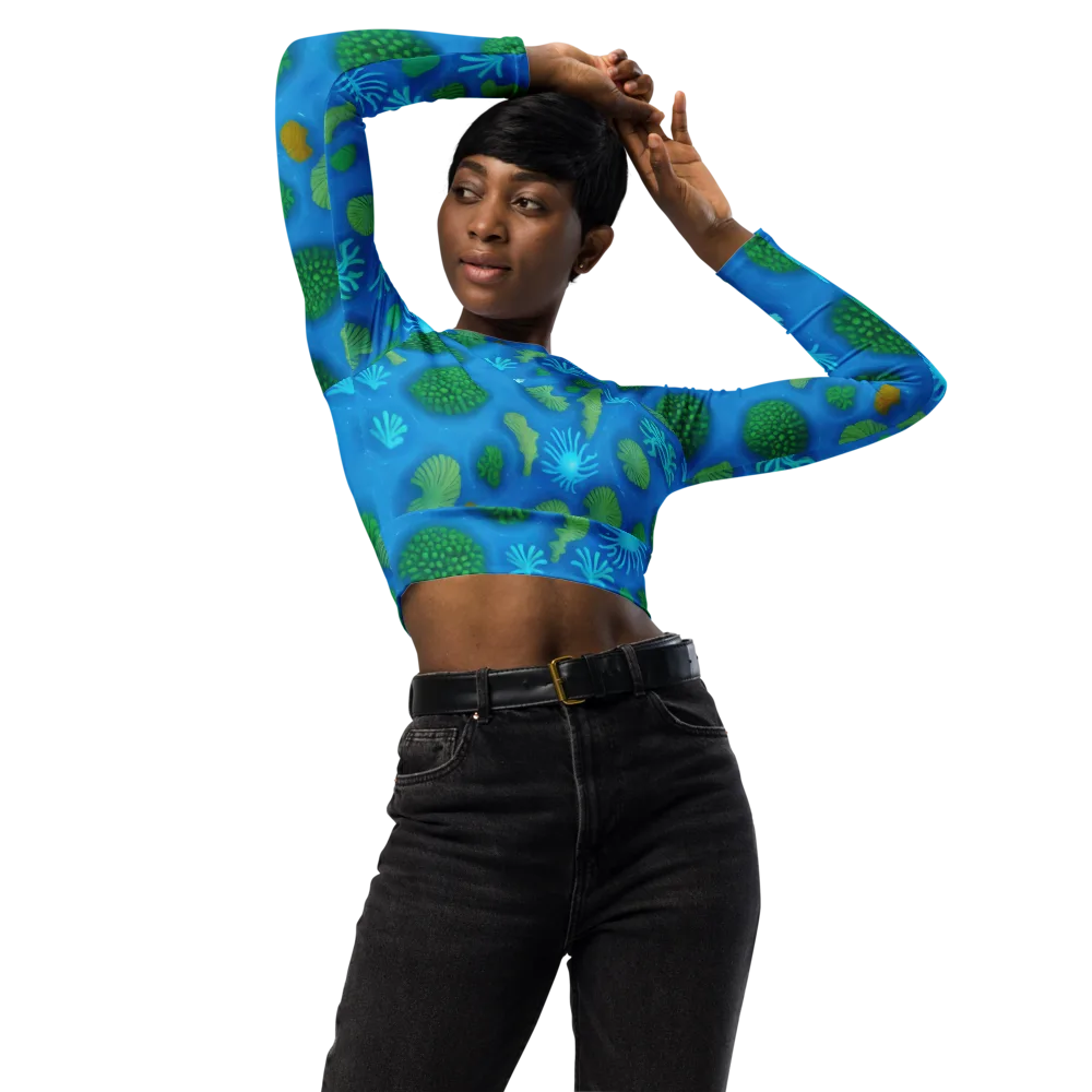 Emerald Drift on Long Sleeve Crop Top — Front