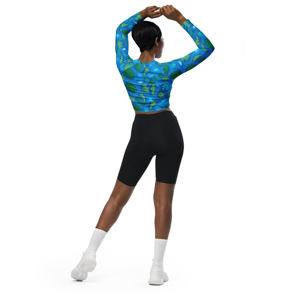 Emerald Drift on Long Sleeve Crop Top — Back