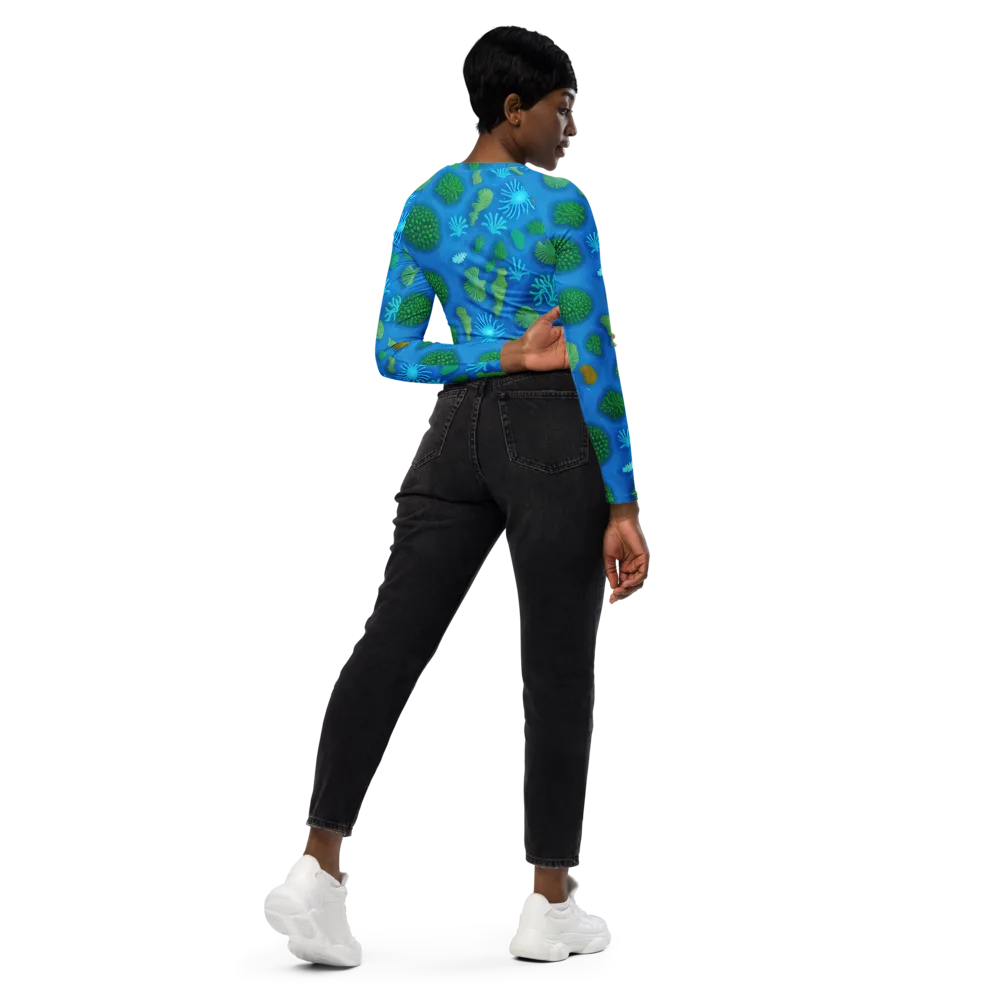 Emerald Drift on Long Sleeve Crop Top — Right Back