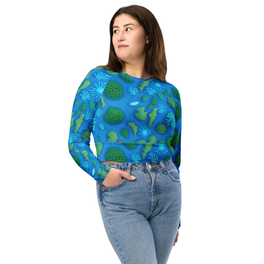 Emerald Drift on Long Sleeve Crop Top — Front