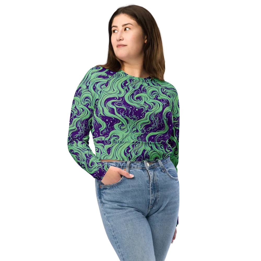Amethyst Drift on Long Sleeve Crop Top — Front