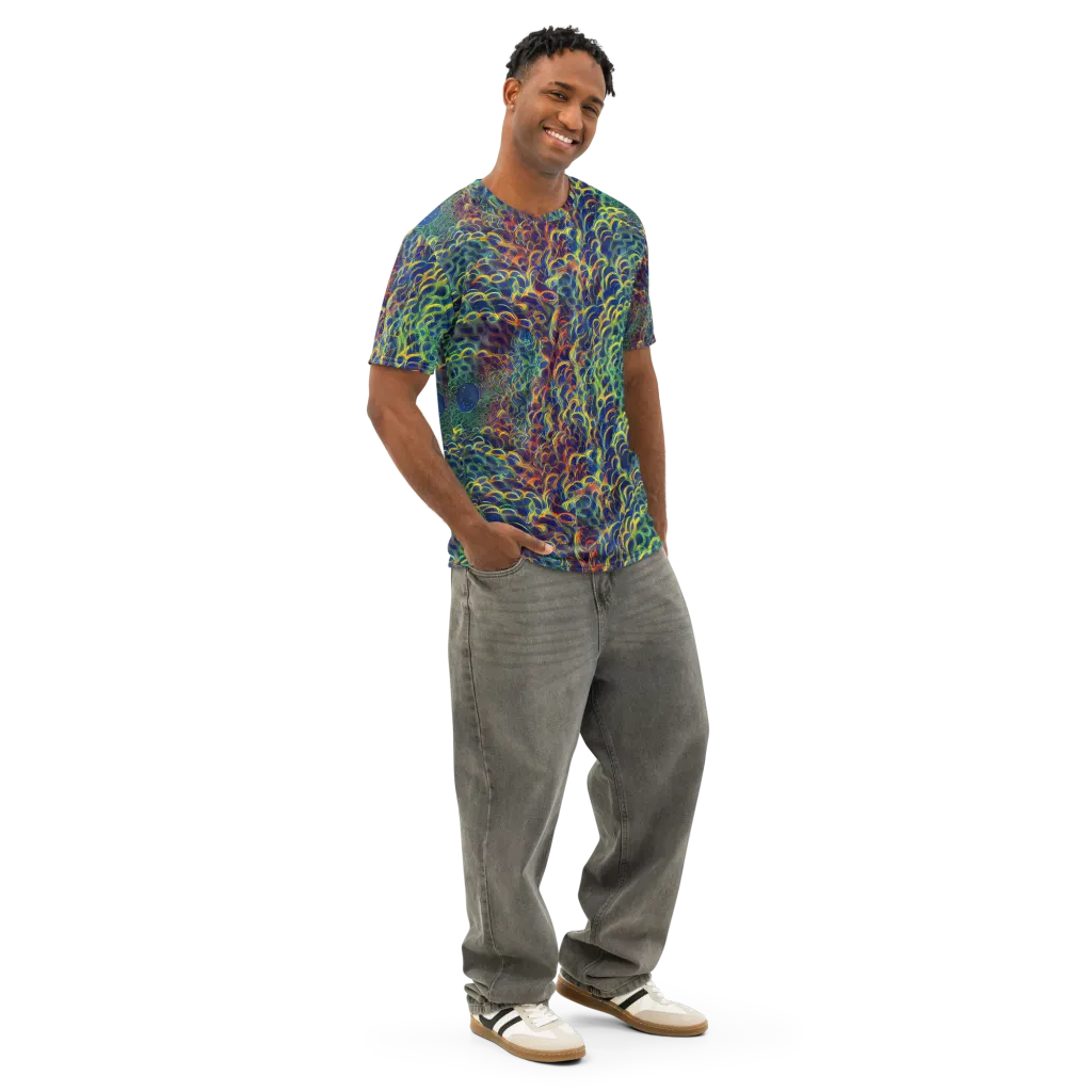 Viridian Flame on Men's Cotton Crew Neck T-Shirt — Right Front