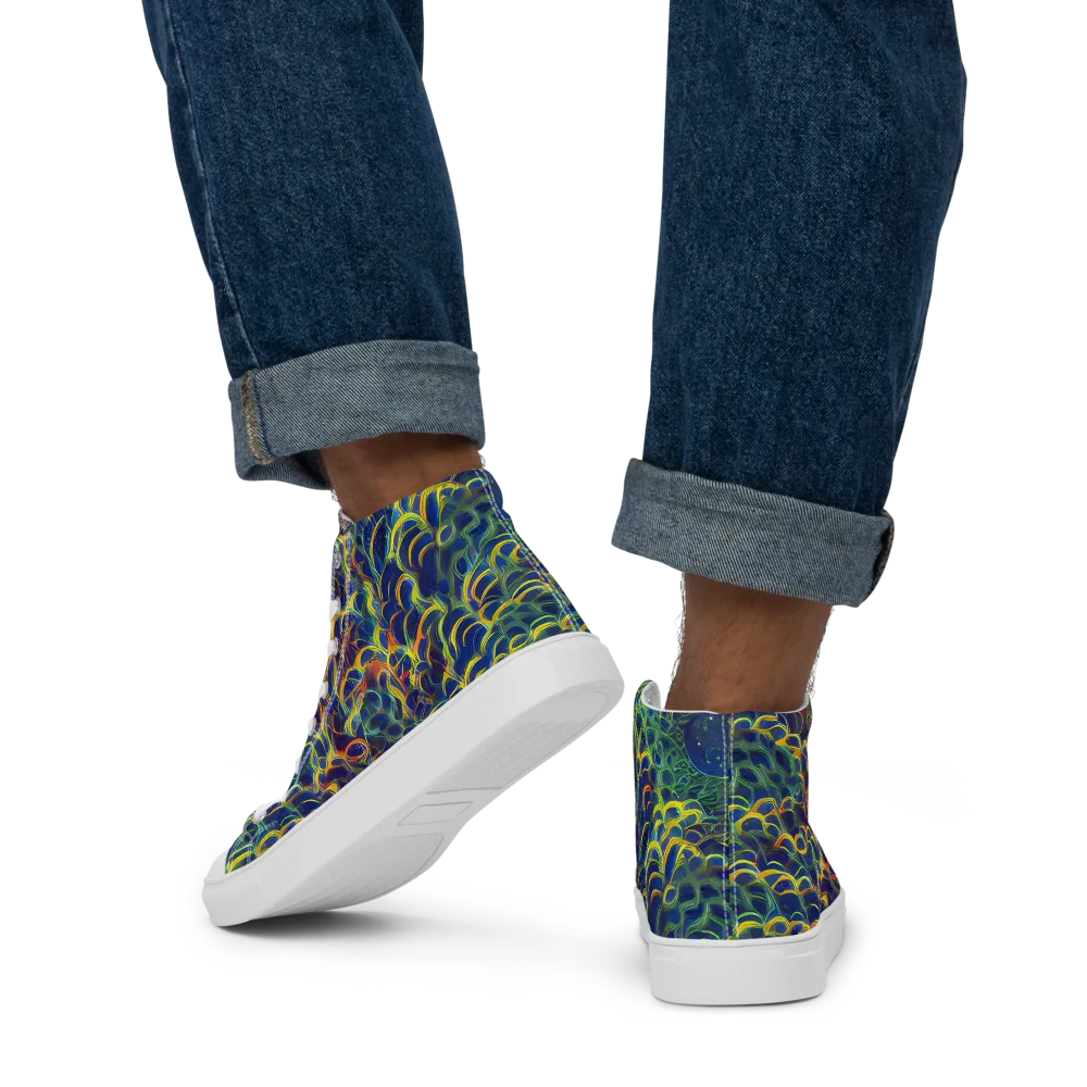 Viridian Flame on Men's High Top Canvas Shoes — Back