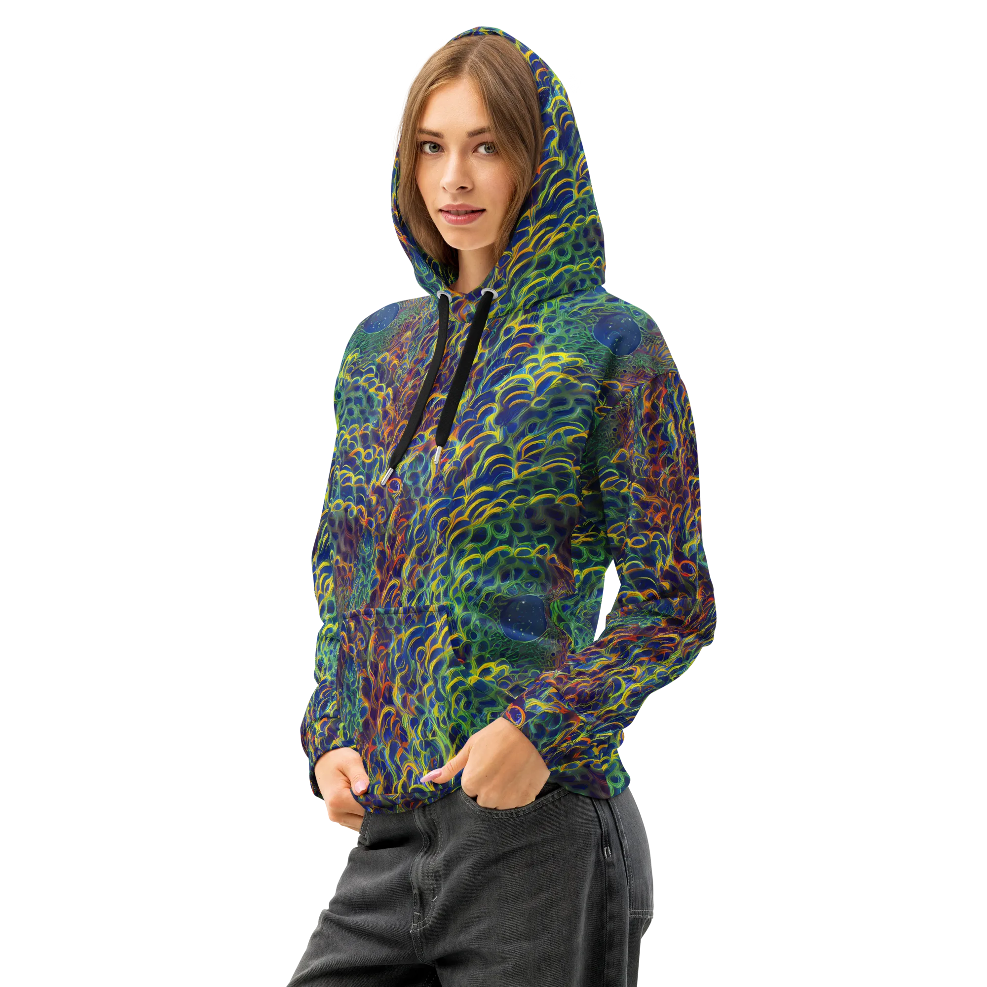 Viridian Flame on Cotton Hoodie — Left Front