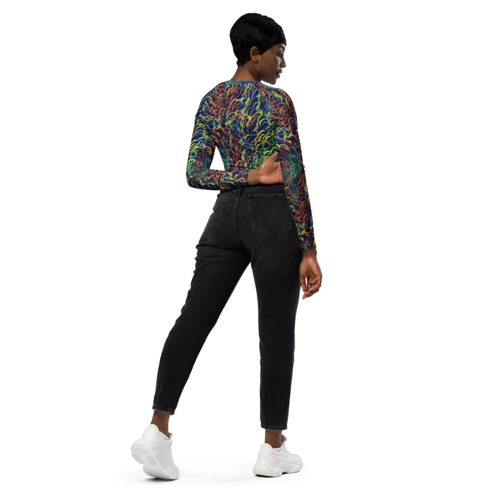 Viridian Flame on Long Sleeve Crop Top — Right Back