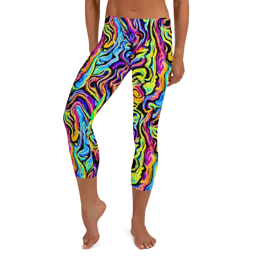 Fuchsia Circuit on Capri Leggings — Front
