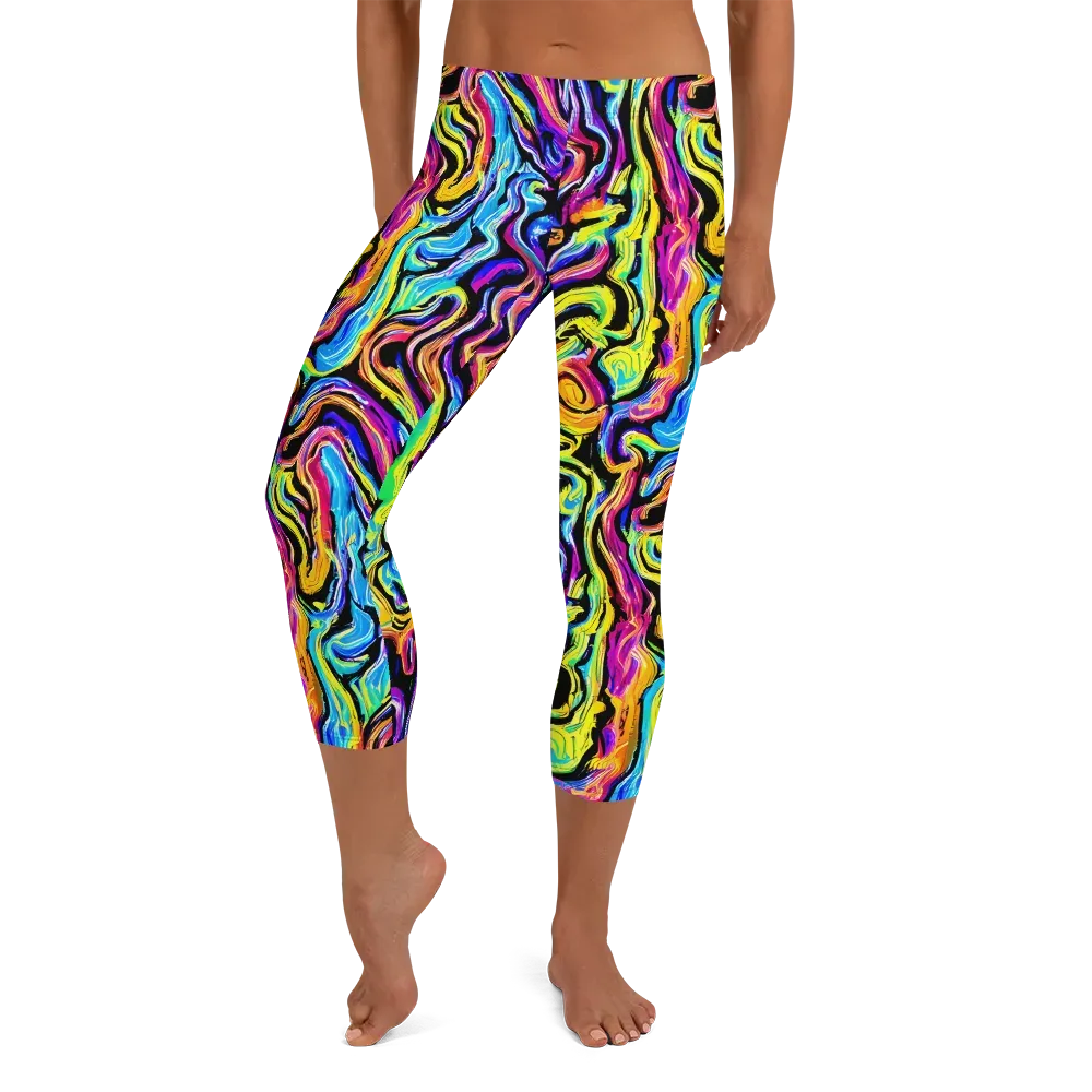 Fuchsia Circuit on Capri Leggings — Front