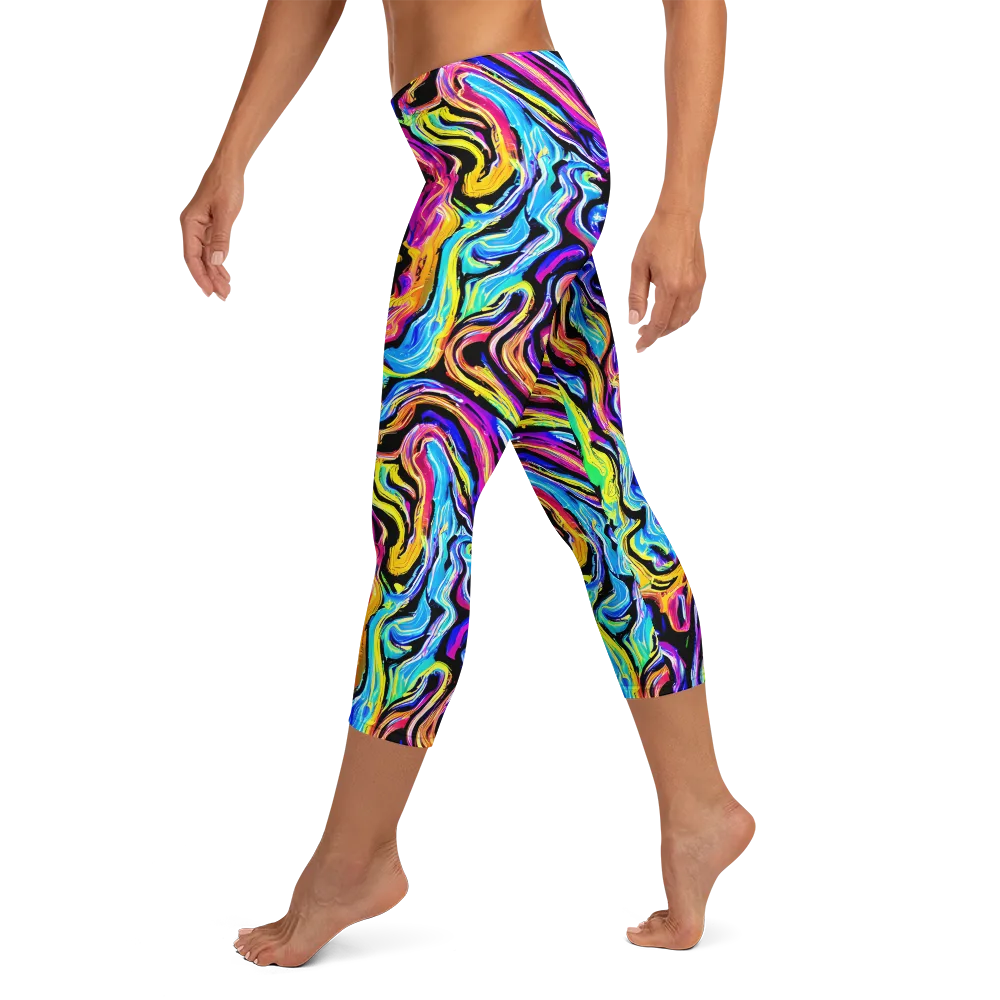Fuchsia Circuit on Capri Leggings — Left