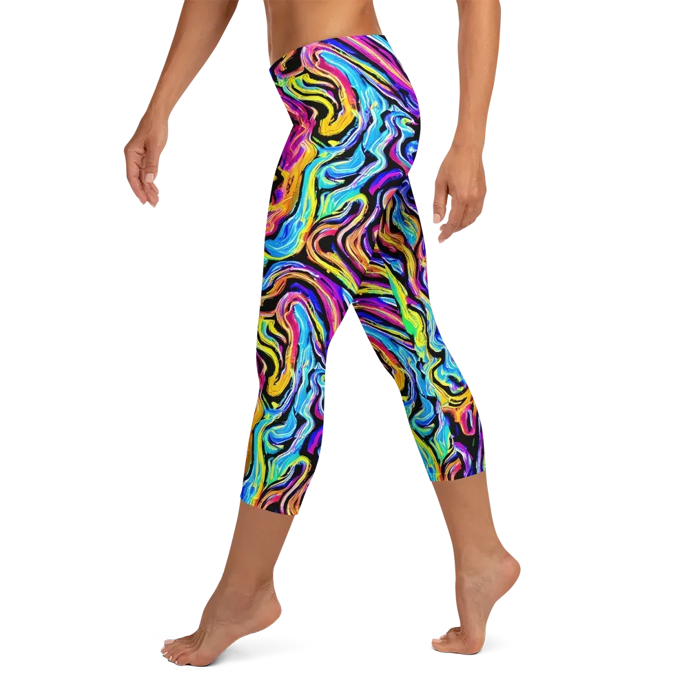 Fuchsia Circuit on Capri Leggings — Left