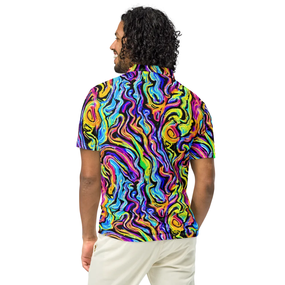 Fuchsia Circuit on Men's Slim Fit Polo Shirt — Back